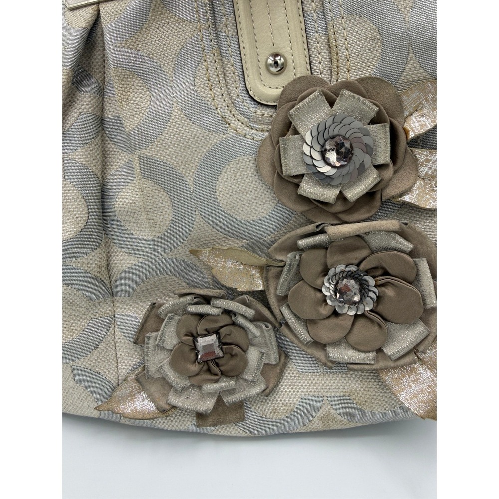 Coach Shoulder Bag Womens Large Silver Good Limited Edition Floral Jacquard - Picture 6 of 16